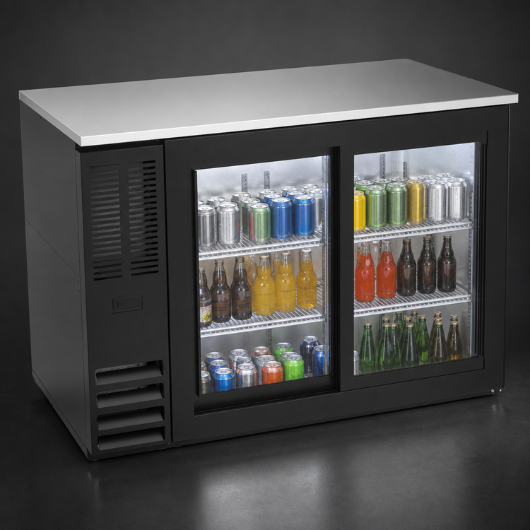 Product image #4 for Beverage-Air 48-Inch Two-Section Refrigerated Back Bar Storage Cabinet with Sliding Glass Doors, 15.1 Cu. Ft., Stainless Steel Top, Black Exterior