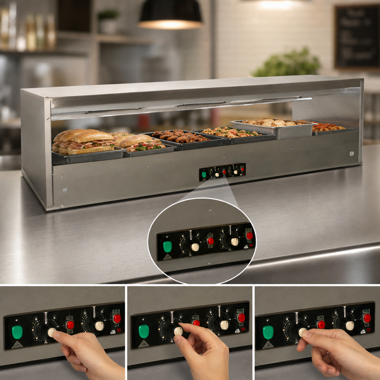 Product image #4 for BKI SM-5024L 50" Countertop Hot Food Display Sandwich Warmer with 1 Slanted Wire Shelf