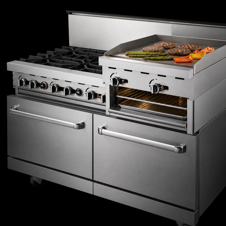 Product image #4 for CookRite 60-Inch Natural Gas Commercial Range with 6 Open Burners, 24-Inch Griddle/Broiler, and 2 Standard Ovens