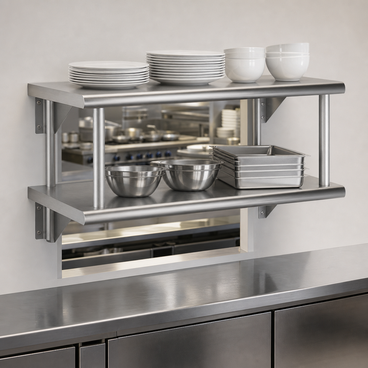 Product image #4 for Steel Works Stainless Heavy Duty Double Pass-Thru Over Shelf, 24 x 24 Inches, 304 Stainless Steel