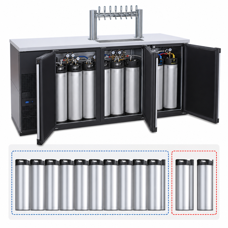 Product image #4 for Pro-Line E-Series 80-Inch Three-Section Dual-Temperature Self-Contained Beer Dispenser with 8-Faucet Tower