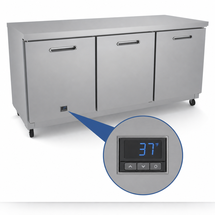 Product image #4 for Kelvinator Commercial 72-Inch Wide 3-Section ADA Undercounter Refrigerator, Solid Doors, Rear-Mounted Self-Contained