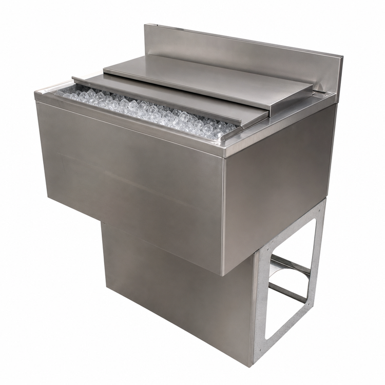 Product image #5 for BK Resources UBB-18-IBCP30-10 Underbar Insulated Ice Bin with 10-Circuit Aluminum Cold Plate, 80 lb Capacity