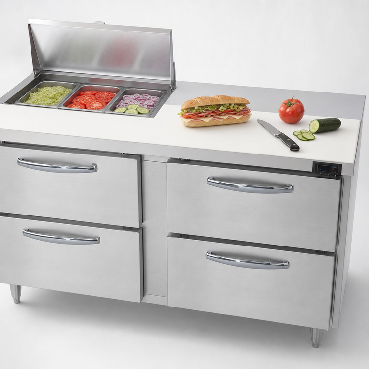 Product image #4 for Continental Refrigerator Designer Line D60N12M-D 60" Two-Section Mighty Top Sandwich Prep Table with Drawers