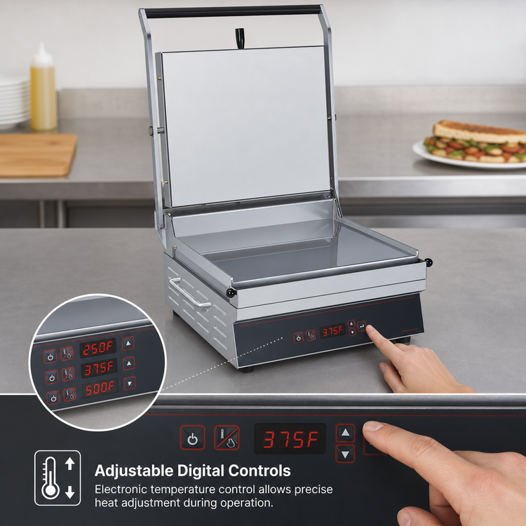 Product image #5 for Hatco Single Flat-Plate Commercial Panini Grill with Digital Controls, 500°F