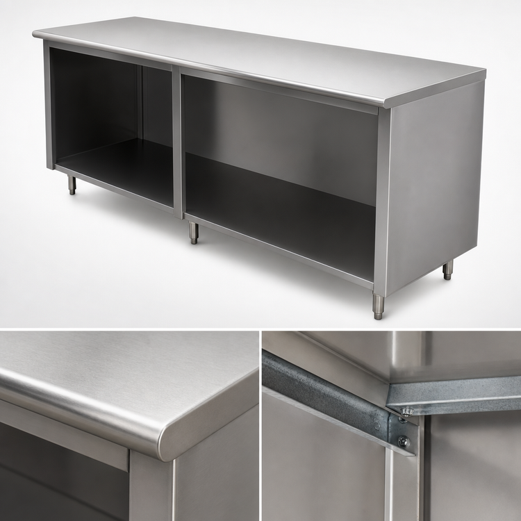 Product image #4 for Advance Tabco Special Value Economy Flat Top Open Base Work Table, 96W x 30D, 16-Gauge 304 Stainless Steel
