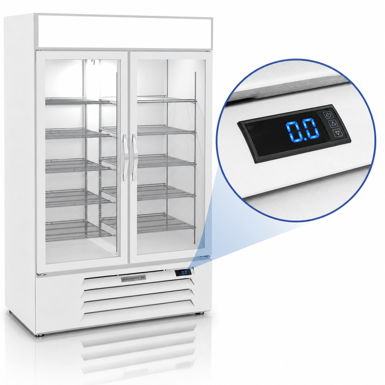 Product image #5 for Beverage-Air MarketMax 46.2 Cu. Ft. Two-Section Reach-In Hinged Glass Door Freezer Merchandiser, White, Bottom-Mounted