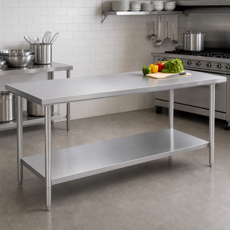 Product image #4 for Duke 108-Inch Stainless Steel Work Table with Undershelf, Flat Top, Without Splash, 36-Inch High
