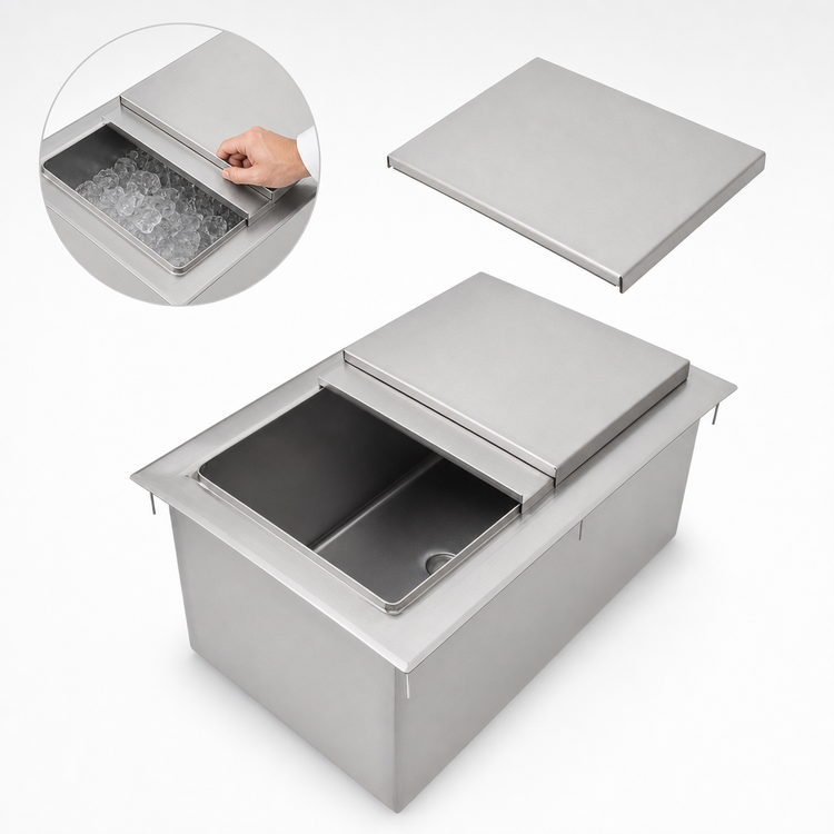 Product image #5 for John Boos Drop-In Insulated Stainless Steel Ice Bin with Sliding Lid and Drain, 12 x 18 x 12 Inches, Without Cold Plate