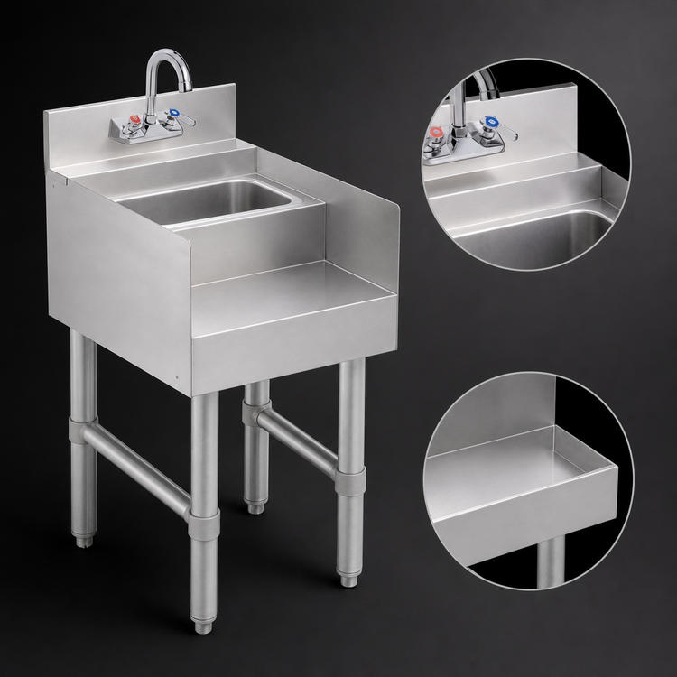 Product image #4 for Steel Works Stainless 12-Inch Freestanding Double-Step Blender Station with 9 x 9 x 4 Dump Sink