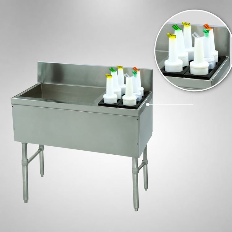 Product image #4 for Advance Tabco Prestige Supreme 48-Inch Underbar Bar Ice Bin with 10-Circuit Cold Plate and Bottle Storage Rack