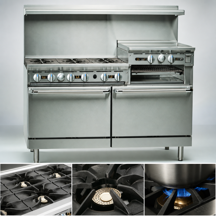Product image #4 for Imperial Pro Series 60-Inch Gas Restaurant Range with 6 Open Burners, 24-Inch Griddle/Broiler and 2 Convection Ovens