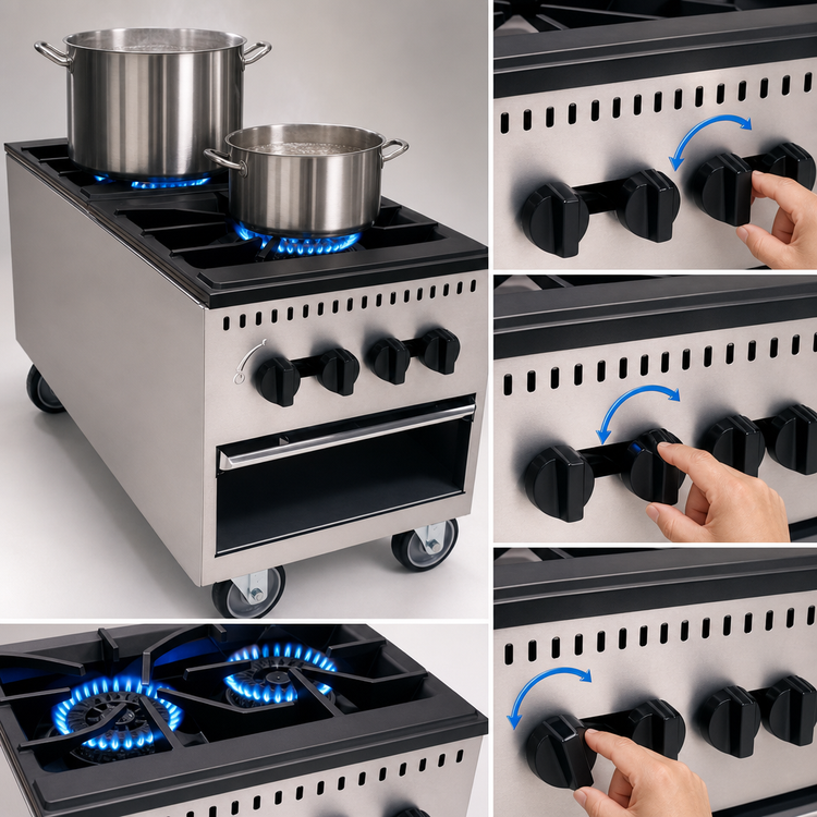 Product image #4 for BakeMax Double Burner Gas Stock Pot Range with 3-Ring Burners and Stainless Steel Exterior