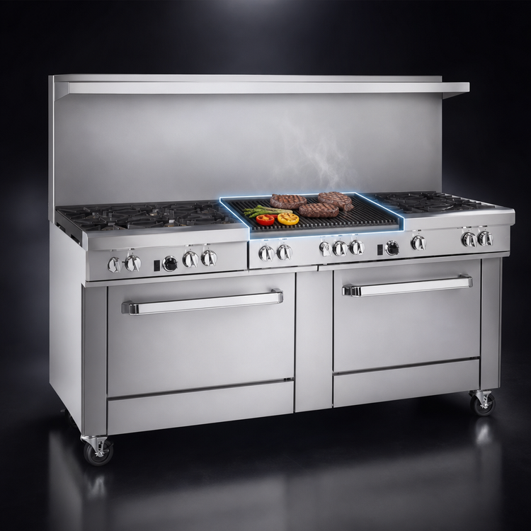 Product image #4 for Southbend Ultimate 72-Inch Series Commercial Gas Range with 5 Burners, 36-Inch Charbroiler, and 2 Convection Ovens