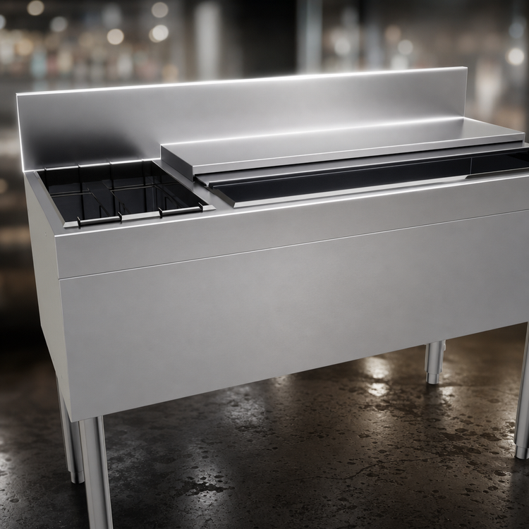 Product image #4 for Glastender 48-Inch Stainless Steel Underbar Combo Ice Bin/Cocktail Unit with Left Bottle Well and 10-Circuit Cold Plate