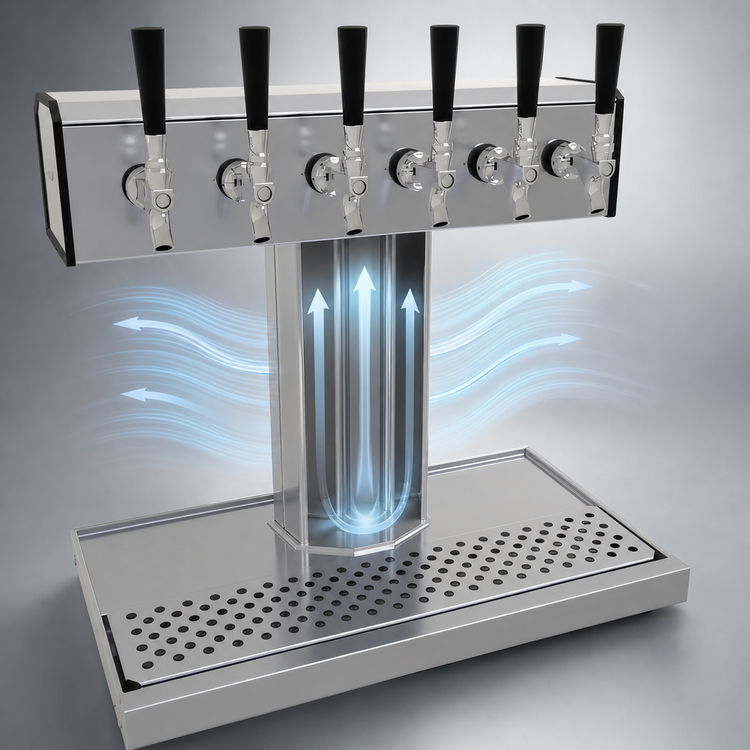 Product image #4 for Glastender BT-6-SS 6-Faucet Air-Cooled Tee Draft Dispensing Tower, Countertop, Stainless Steel