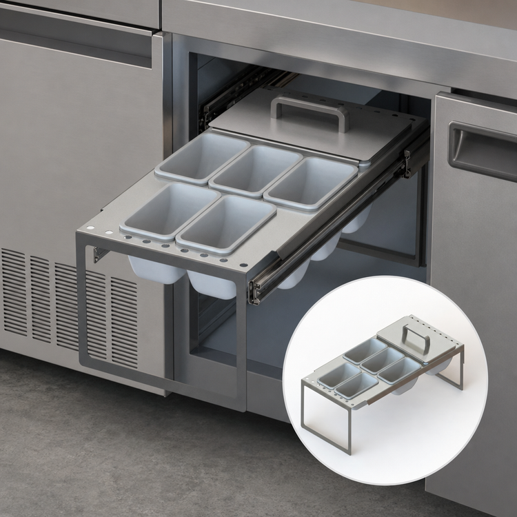 Product image #4 for Glastender Full Condiment Drawer Insert for 12-Inch Door Opening, Bar-Profile Cooler, 6 Cups