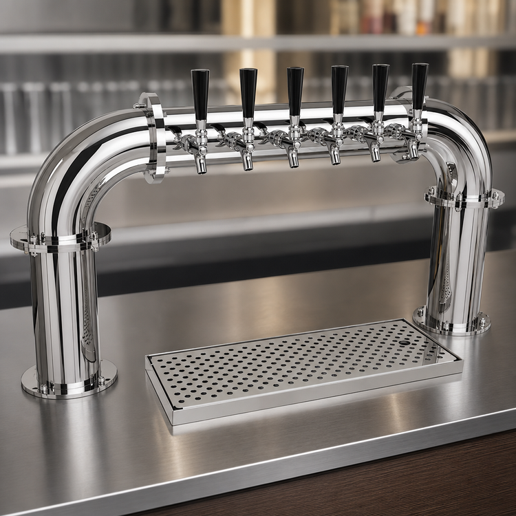 Product image #4 for Glastender Countertop Pipe Pass-Thru Draft Dispensing Tower, 6 Faucets, Air-Cooled, Mirror Finish