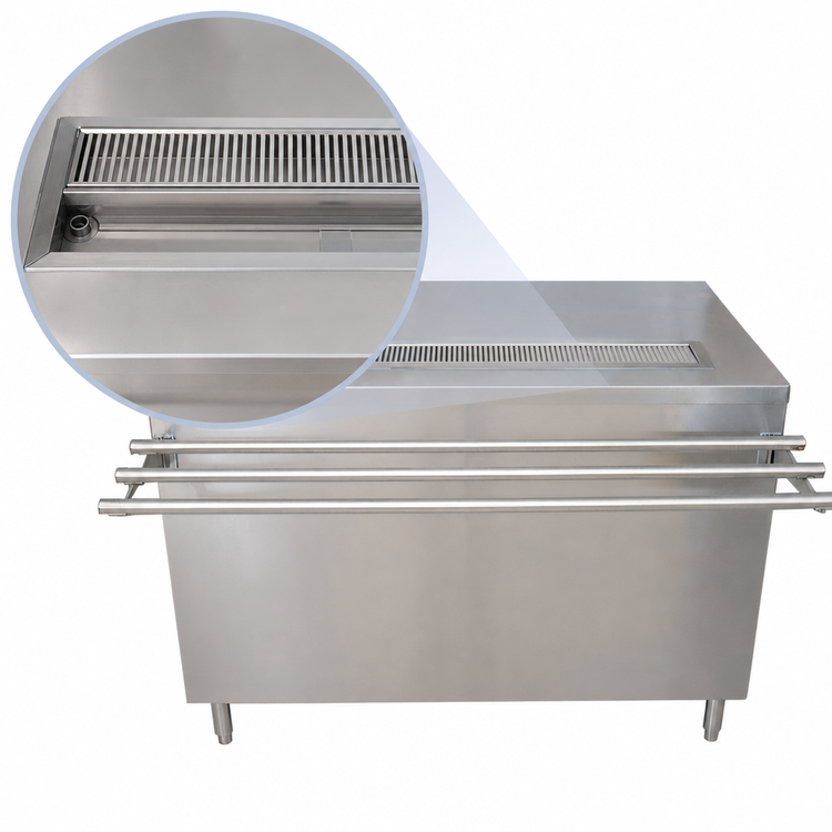 Product image #4 for BK Resources US-3060S 60 Inch Stainless Steel Self-Serve Counter with Built-In Urn Trough and Tray Shelf