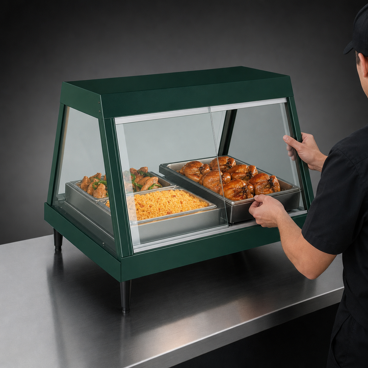 Product image #4 for Hatco Glo-Ray Countertop Heated Display Case, Straight Glass Front, 2-Pan Dual Shelf, Humidity