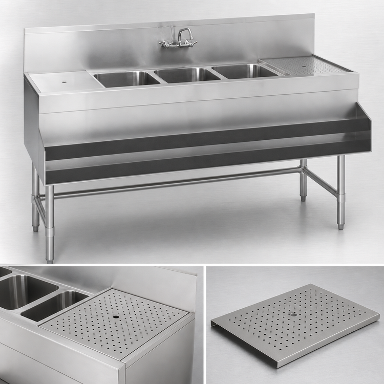 Product image #4 for Eagle Spec-Bar Three-Compartment Underbar Sink Unit with Right Drainboard, 48-Inch Wide