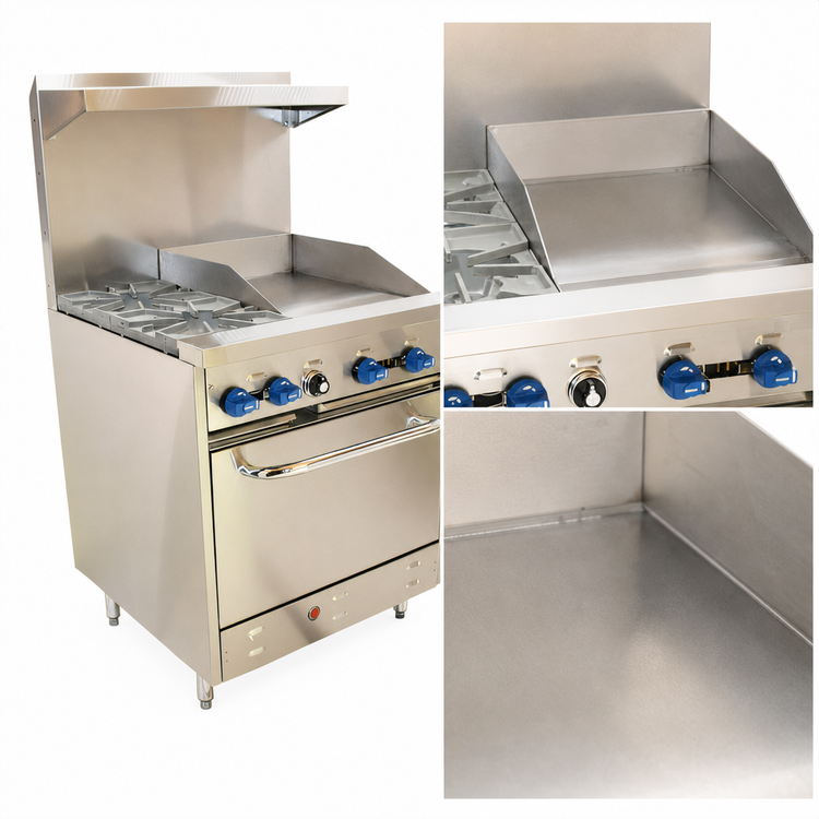 Product image #4 for Comstock-Castle 30-Inch Commercial Gas Range with 2 Open Burners, 18-Inch Griddle, and Standard Oven