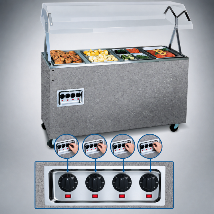 Product image #4 for Vollrath 2-Series Affordable Portable 4-Well Mobile Hot Food Station with Buffet Breath Guard and Lights