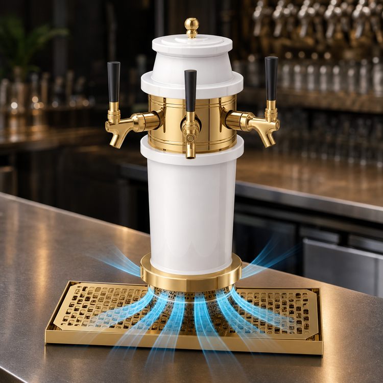 Product image #4 for Glastender Roman 4-Faucet Draft Dispensing Tower, Polished Brass, Air Cooled