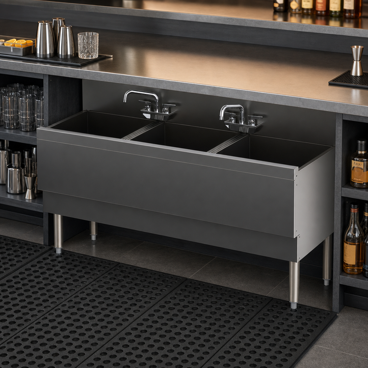 Product image #4 for Top Shelf TSF Series Extra-Capacity Three-Compartment Underbar Sink Unit, 54 Inch W x 24 Inch D, Stainless Steel