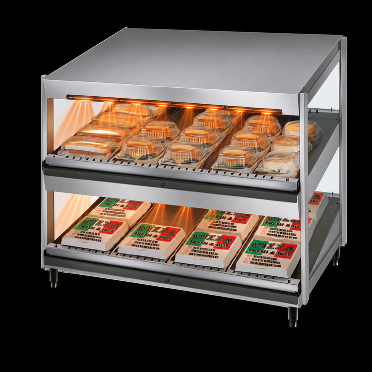 Product image #4 for Hatco Glo-Ray® 36-Inch Countertop Pass-Thru Merchandising Warmer with 2 Forward-Slanted Shelves