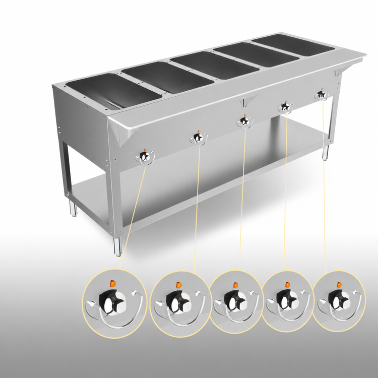 Product image #4 for BK Resources Electric 5-Pan Open Well Steam Table with Cutting Board Shelf and Undershelf