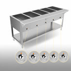 Thumbnail image #4 for BK Resources ST-5 Electric 5-Pan Open Well Steam Table with Cutting Board Shelf and Undershelf, 120V Stainless Steel