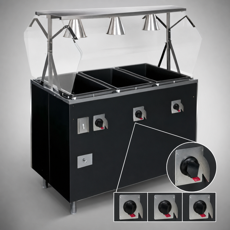 Product image #4 for Vollrath 2-Series Affordable Portable Deluxe 3-Well Mobile Hot Food Station with Buffet-Style Breath Guard