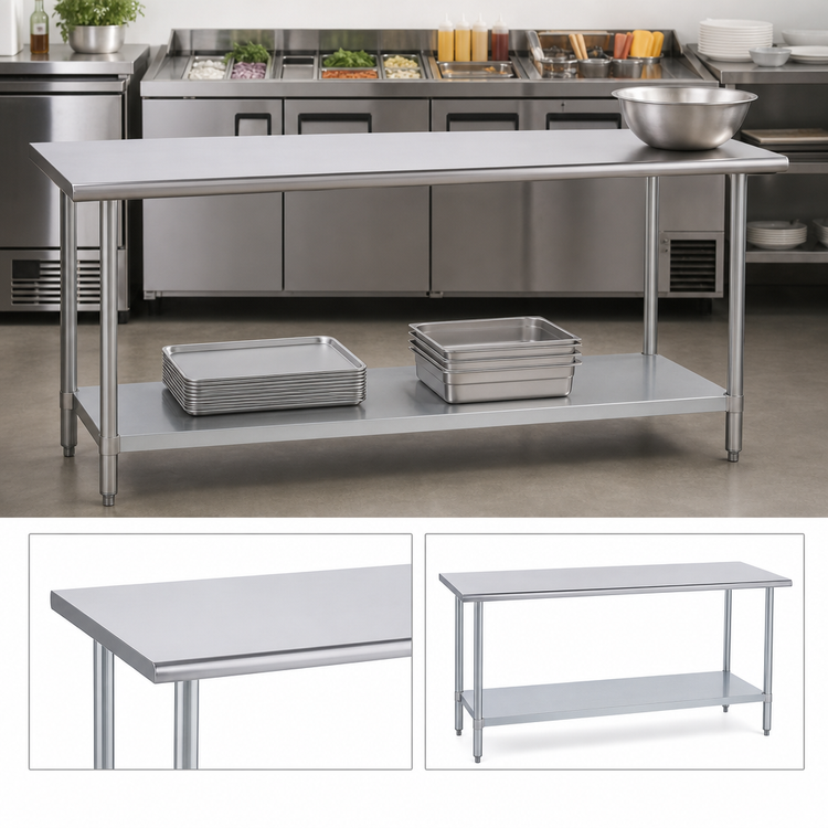 Product image #4 for Duke 144-Inch x 30-Inch Stainless Steel Top Work Table with Galvanized Undershelf, No Backsplash