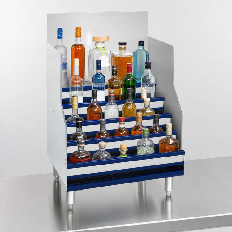 Product image #4 for Advance Tabco Prestige Signature Series 36-Inch Five-Step Stainless Steel Freestanding Liquor Bottle Display Unit