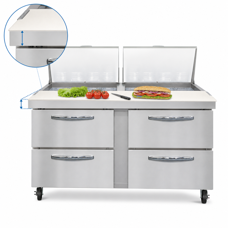 Product image #4 for Mighty Top 60" Two-Section Refrigerated Sandwich Prep Table with 4 Drawers