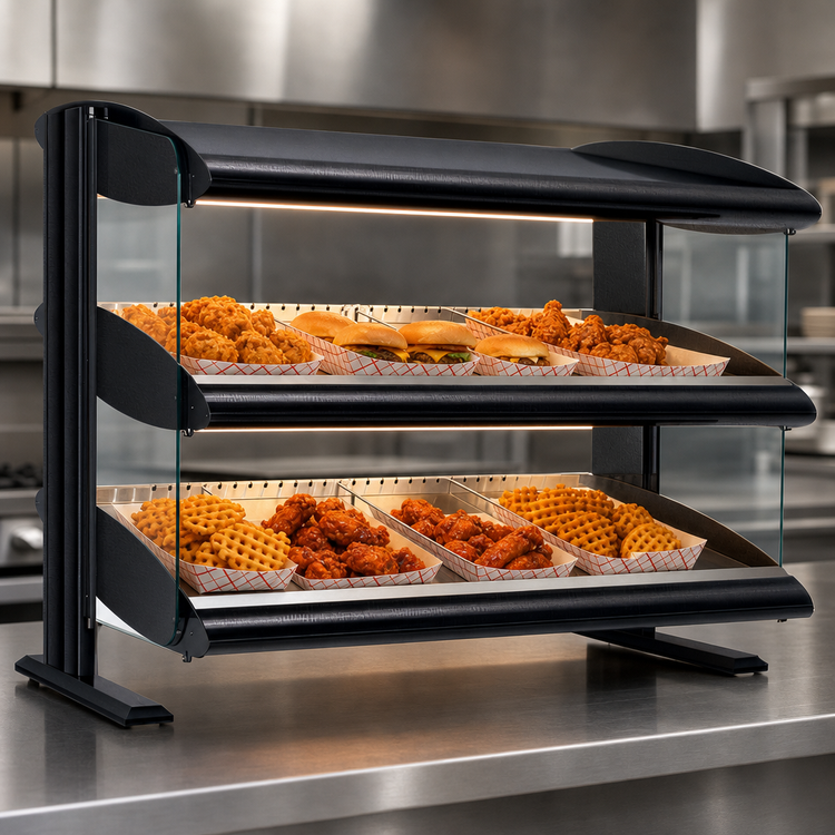 Product image #4 for Hatco HXMS-48D 48-Inch Countertop Slanted Heated Merchandiser with Dual Shelves and LED Lighting