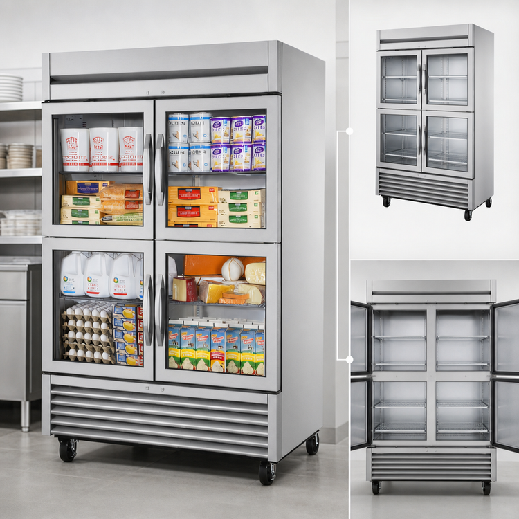 Product image #4 for True Two-Section Glass Door Reach-In Refrigerator, Stainless Steel, Self-Contained Bottom Mount