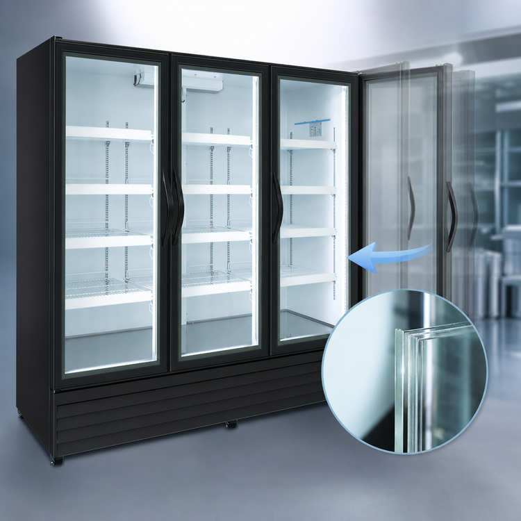 Product image #4 for Serv-Ware 72 Cu. Ft. Three-Door Black Glass Door Merchandiser Freezer