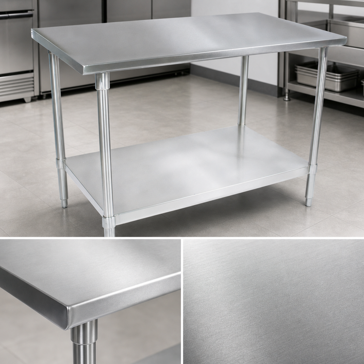 Product image #4 for John Boos 84 x 48 Stainless Steel Work Table with Stallion Safety Edge and Adjustable Undershelf