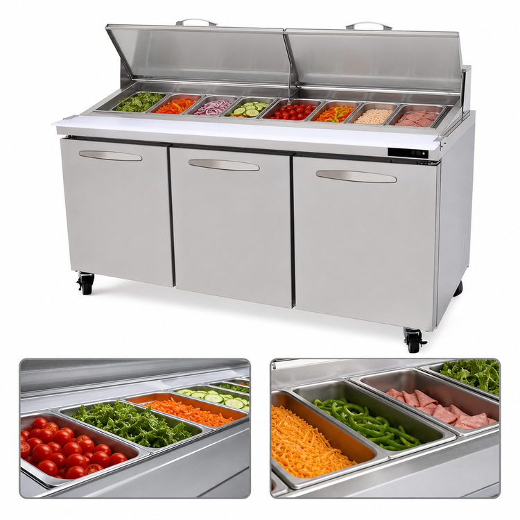Product image #4 for Kool-It Signature 72-Inch 3-Section Mega Top Sandwich/Salad Prep Table Refrigerator