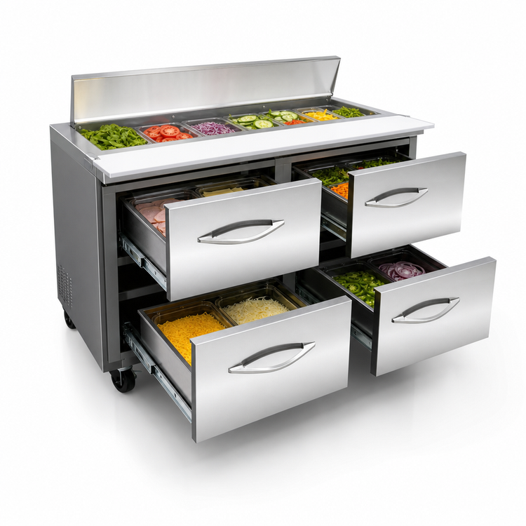 Product image #4 for IKON Refrigeration ISP36M-4D 36-Inch Two-Section Mega Top Sandwich/Salad Prep Table with 4 Drawers