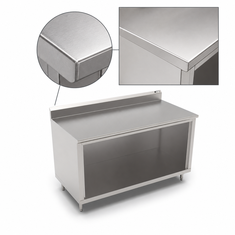 Product image #4 for John Boos Stainless Steel Work Table with Open Front Cabinet Base, 84 x 30 Inches, 5 Inch Backsplash