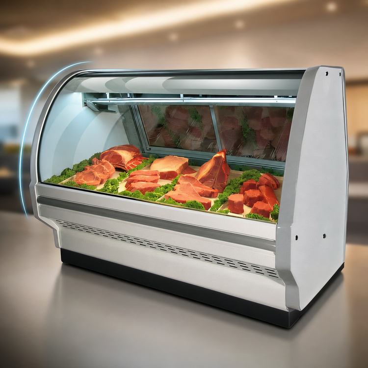 Product image #4 for Howard-McCray 40E Series R-CMS40E-8C-LED Red Meat Remote Refrigerated Service Case, 99.5 Inches Wide, Curved Glass