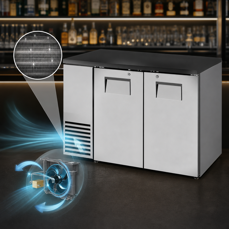 Product image #4 for True TBB24-48-2S-Z1-BST-S-1 48-Inch Two-Section Back Bar Cooler with Solid Swing Doors, Black Sub Top, and Stainless Exterior