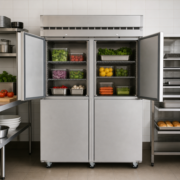 Product image #4 for Hoshizaki Steelheart Two-Section Pass-Thru Reach-In Refrigerator with Half-Height Solid Doors, 52.5 Cu. Ft.