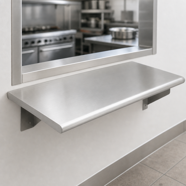 Product image #4 for Eagle Group 48 Inch W x 24 Inch D Pass-Thru Shelf for 12 Inch Max Wall Thickness, 304 Stainless Steel