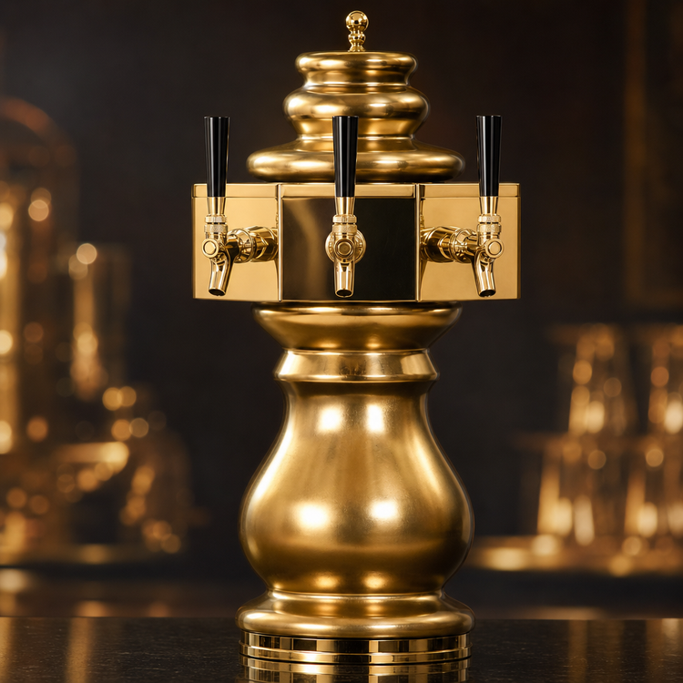 Product image #4 for Glastender Braumeister 3-Faucet Air-Cooled Draft Dispensing Tower with Polished Brass Finish