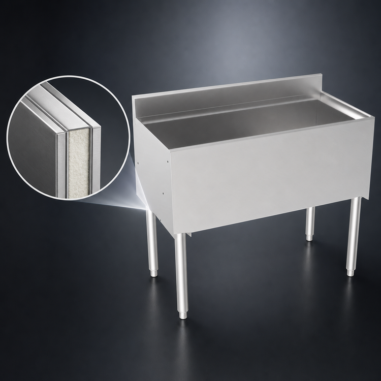 Product image #4 for Silver Series Insulated Bar Ice Bin with Full Sliding Cover, 36 Inch W x 12 Inch Deep