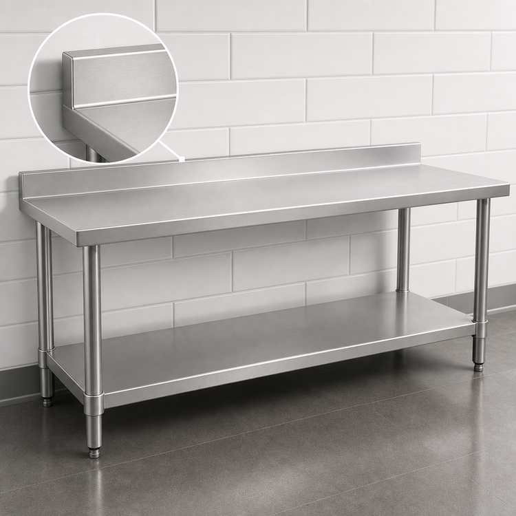 Product image #4 for Eagle Group Budget Series 84-Inch W x 36-Inch D 430 Stainless Steel Work Table with Rear Upturn and Adjustable Undershelf
